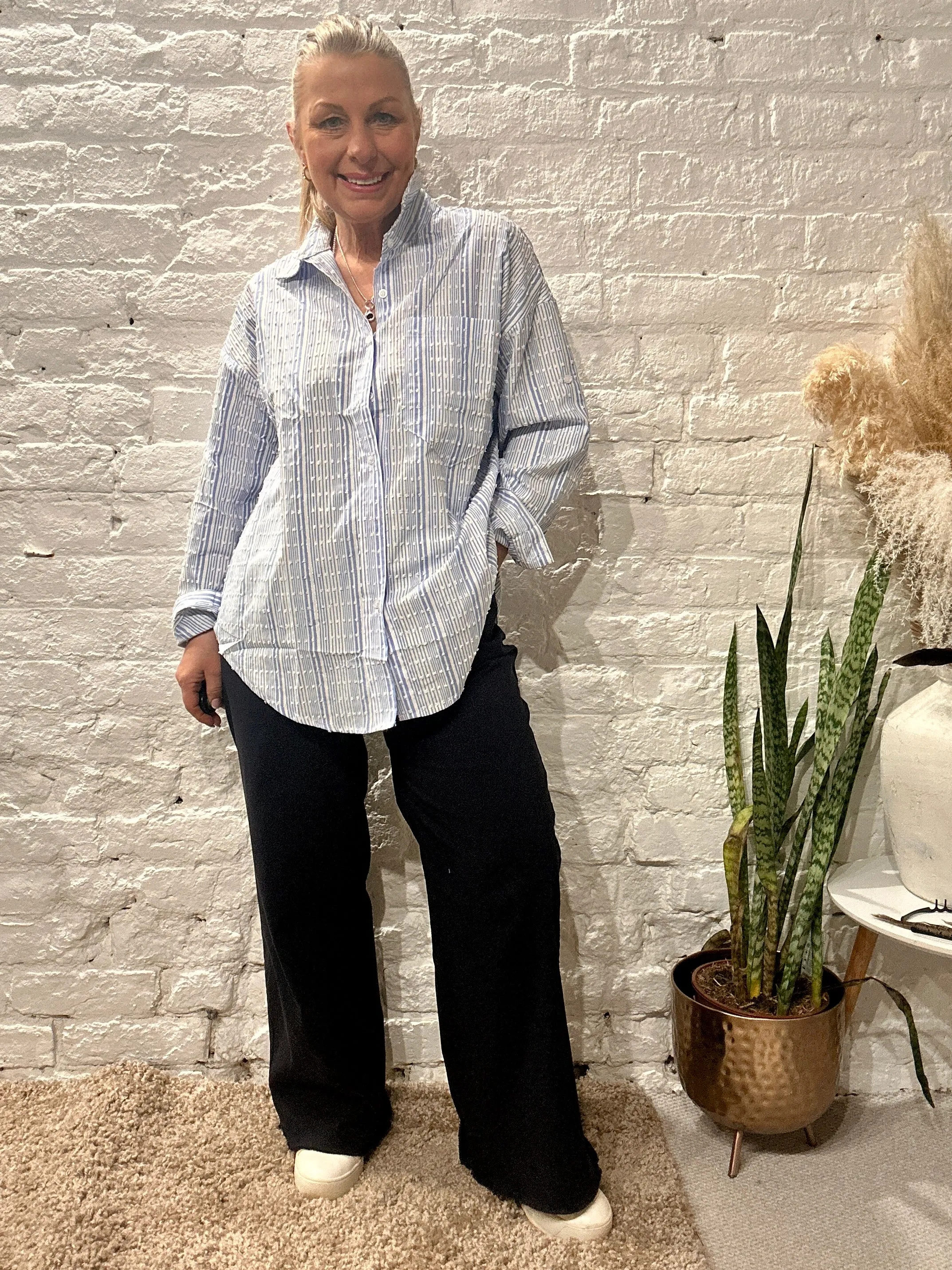 Bludiese Crisp Stripe Button Through Shirt With One Pocket