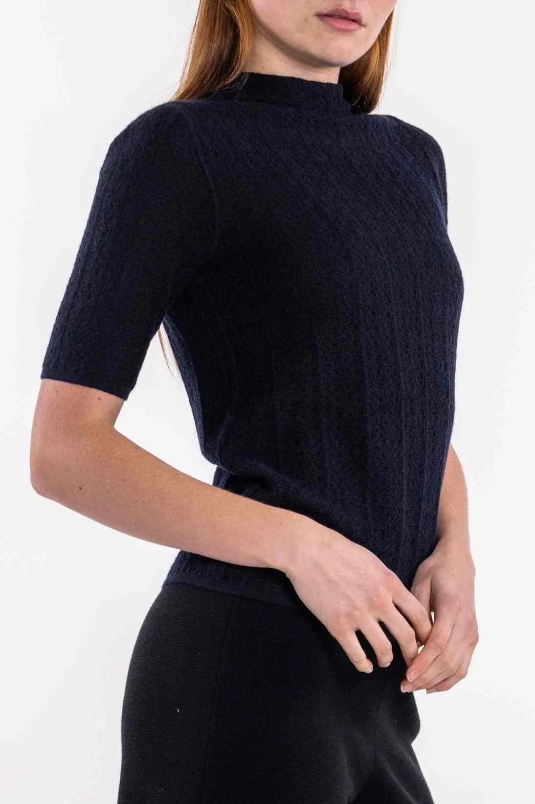 CASHMERE MESH STITCH TURTLENECK