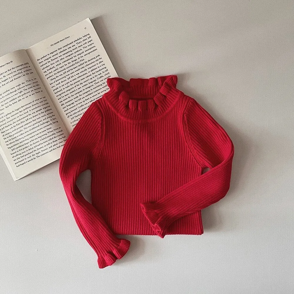 Elliot Solid Color Ruffled Half Turtleneck Sweater
