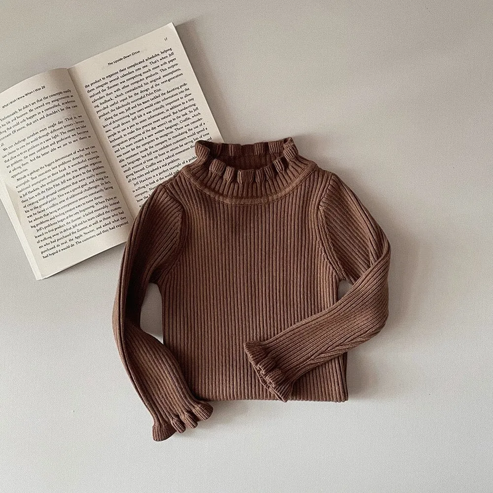 Elliot Solid Color Ruffled Half Turtleneck Sweater