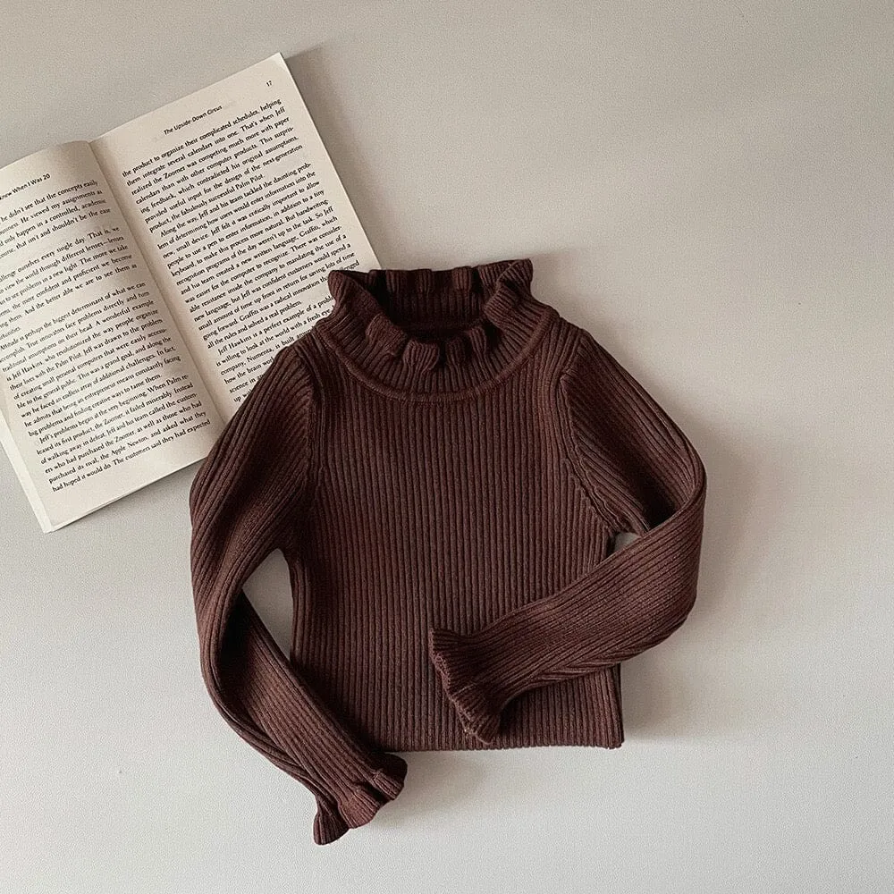 Elliot Solid Color Ruffled Half Turtleneck Sweater