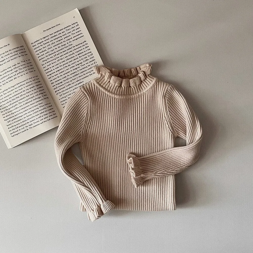 Elliot Solid Color Ruffled Half Turtleneck Sweater