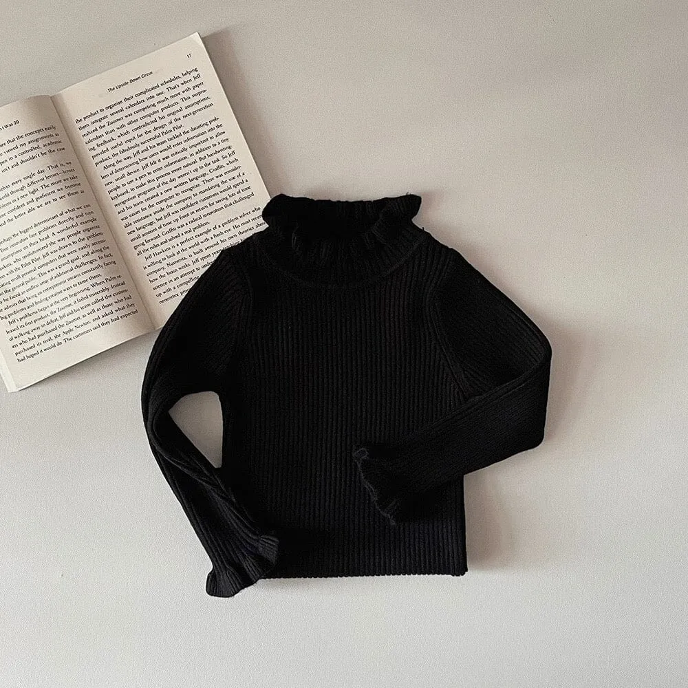 Elliot Solid Color Ruffled Half Turtleneck Sweater