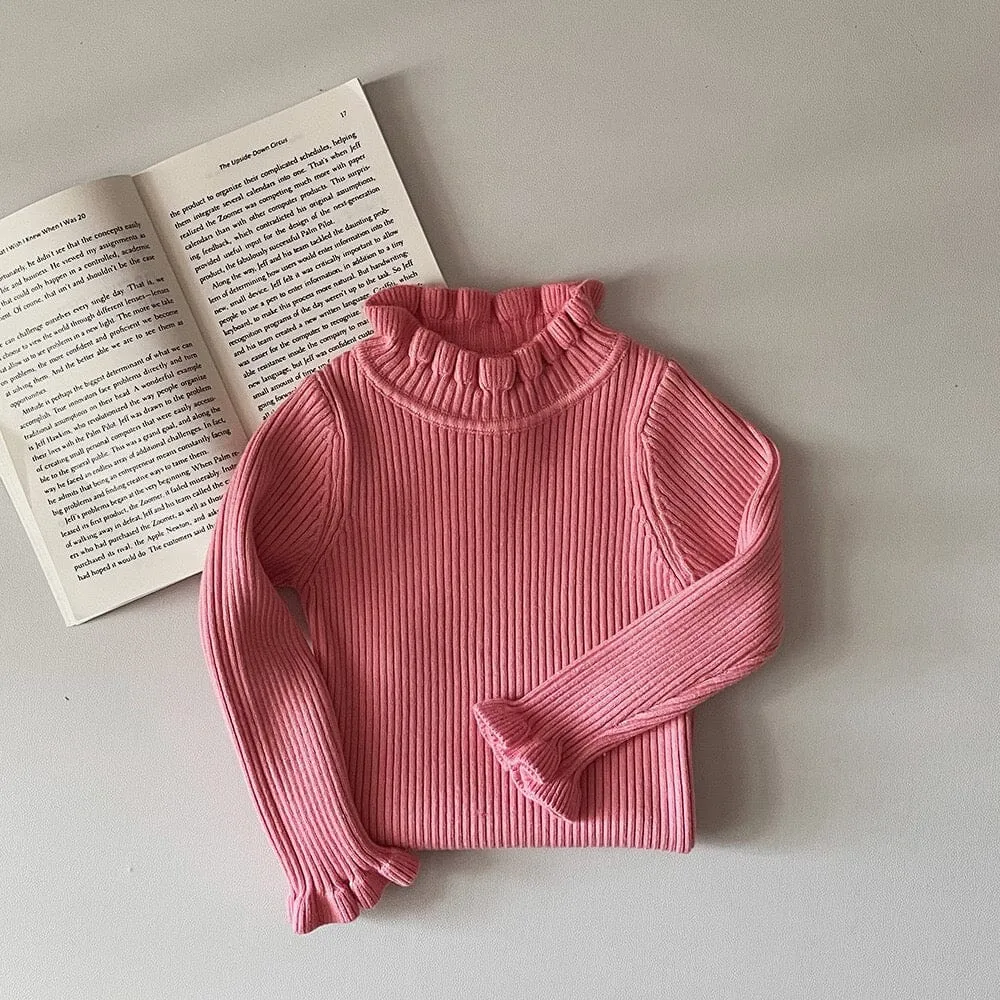 Elliot Solid Color Ruffled Half Turtleneck Sweater