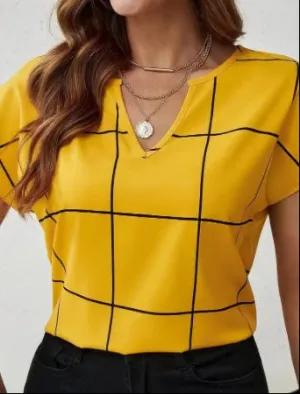 Fashion Plaid Print Notched Neck Shirt