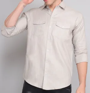 Grey Solid Double Pocket Men's Shirt
