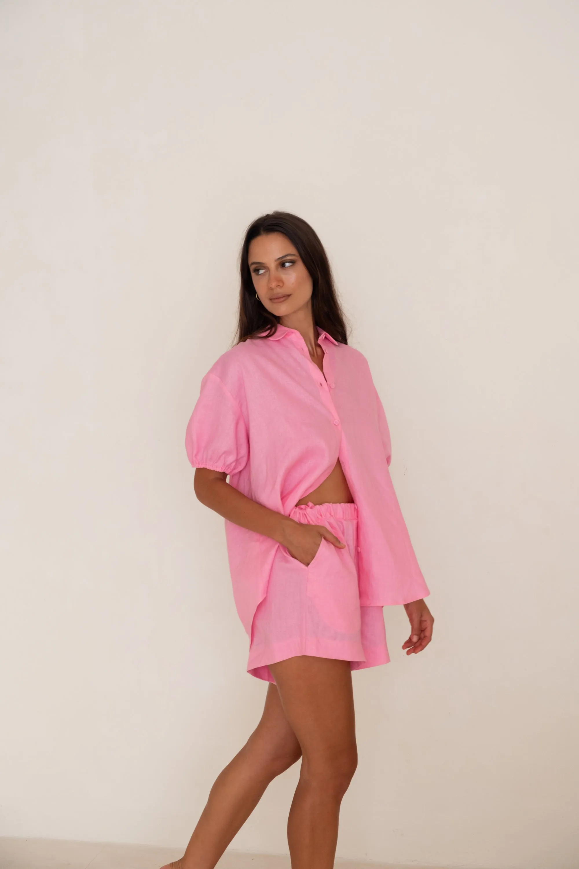 Mellow Puff Shirt Barbie Pink Linen