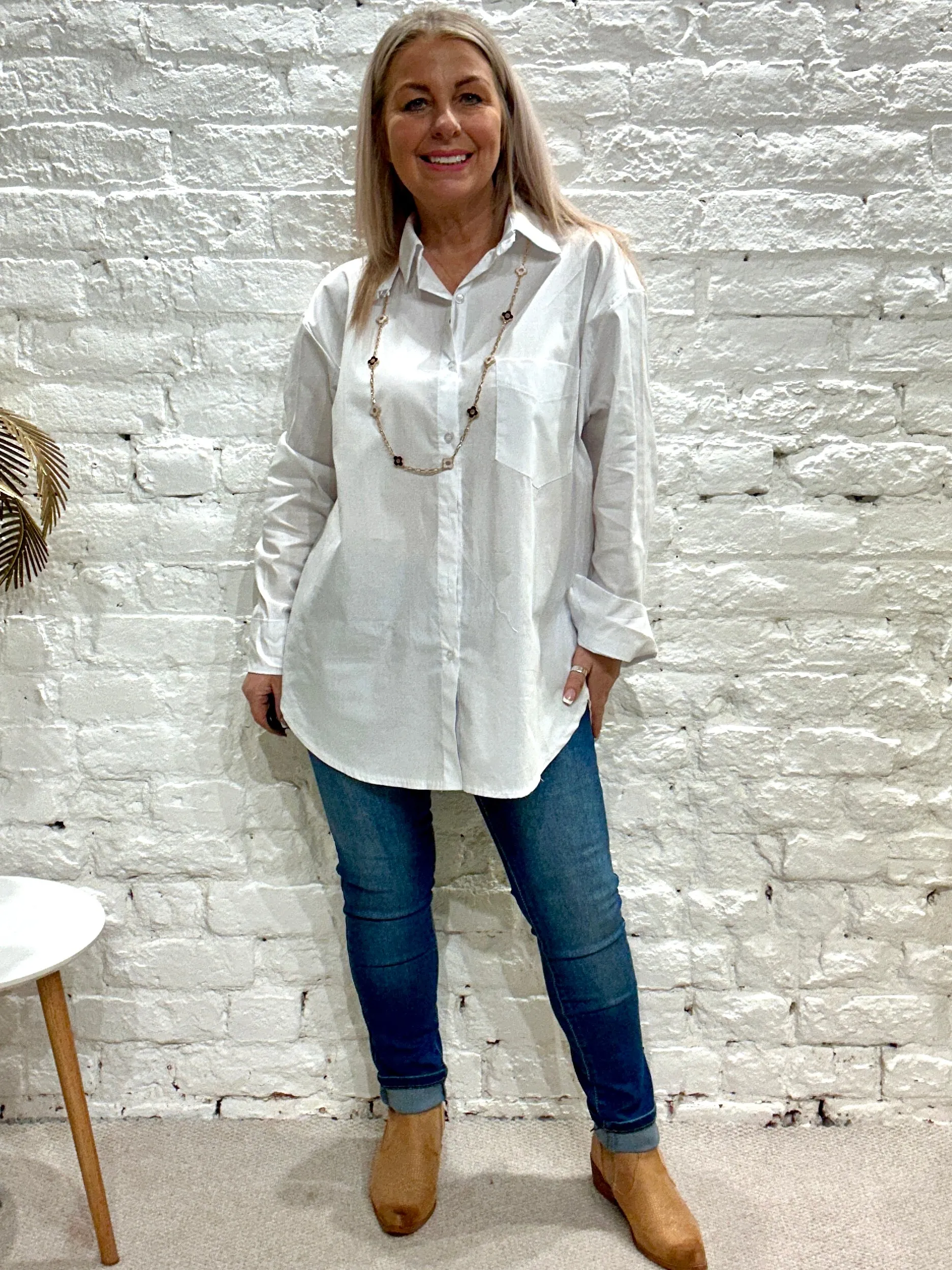 Smart White Crisp Canvas Button Through Shirt