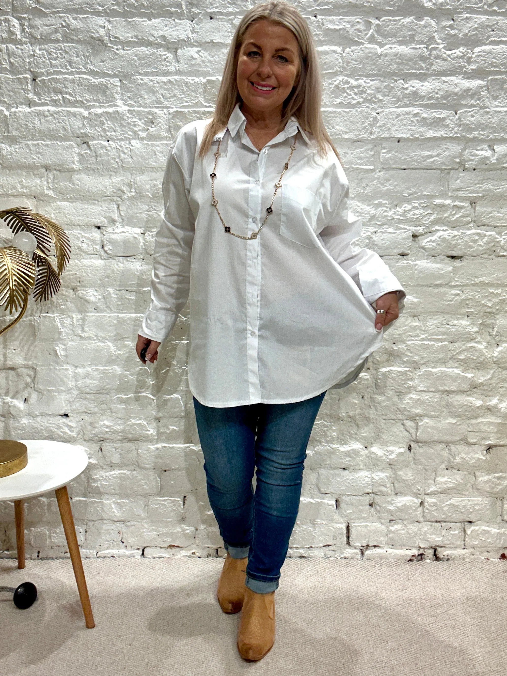 Smart White Crisp Canvas Button Through Shirt
