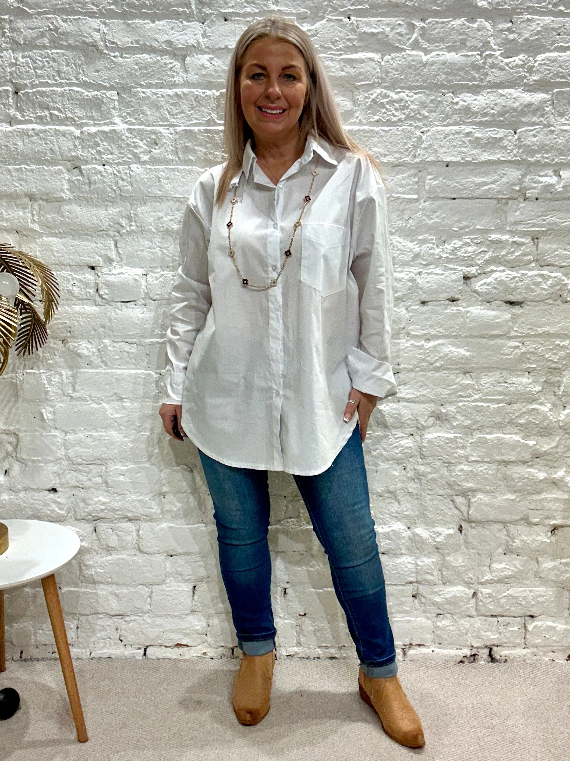Smart White Crisp Canvas Button Through Shirt