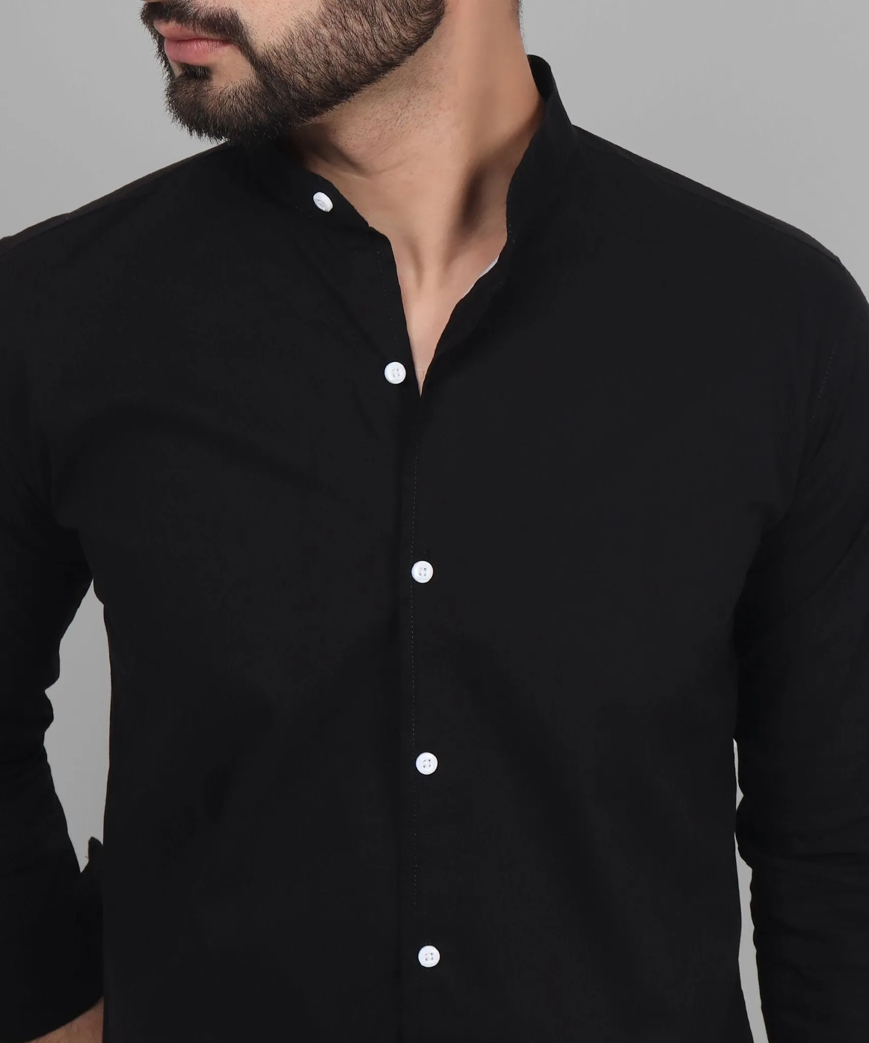 TryBuy Exclusive Men's Black Solid Band Casual Cotton Shirt