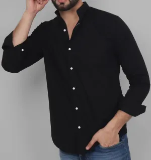 TryBuy Exclusive Men's Black Solid Band Casual Cotton Shirt