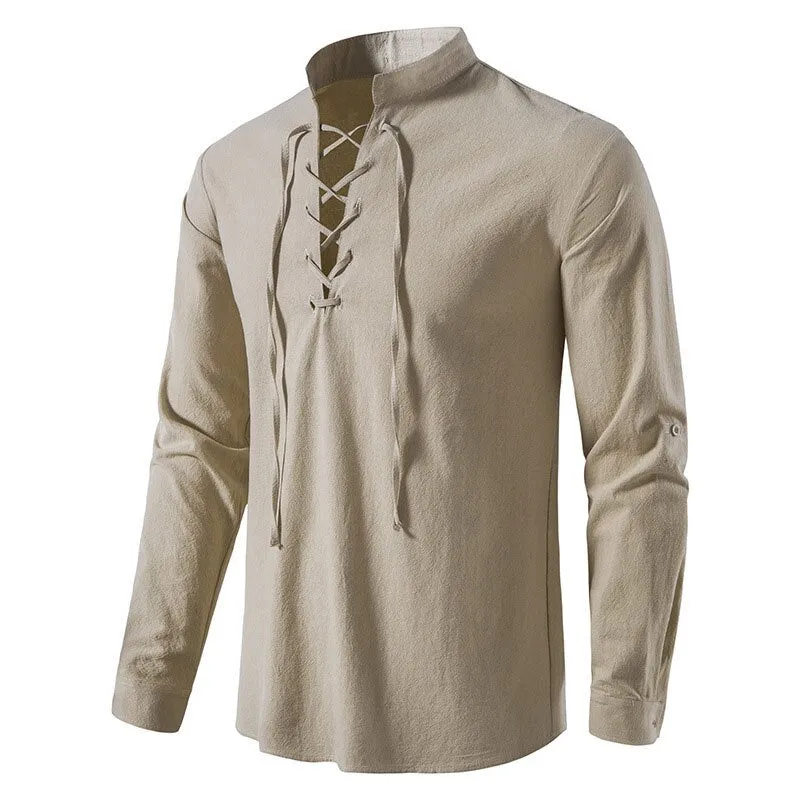 West Louis Casual Long Sleeve Button Loose Linen Henley Shirt