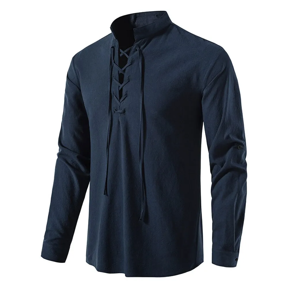 West Louis Casual Long Sleeve Button Loose Linen Henley Shirt