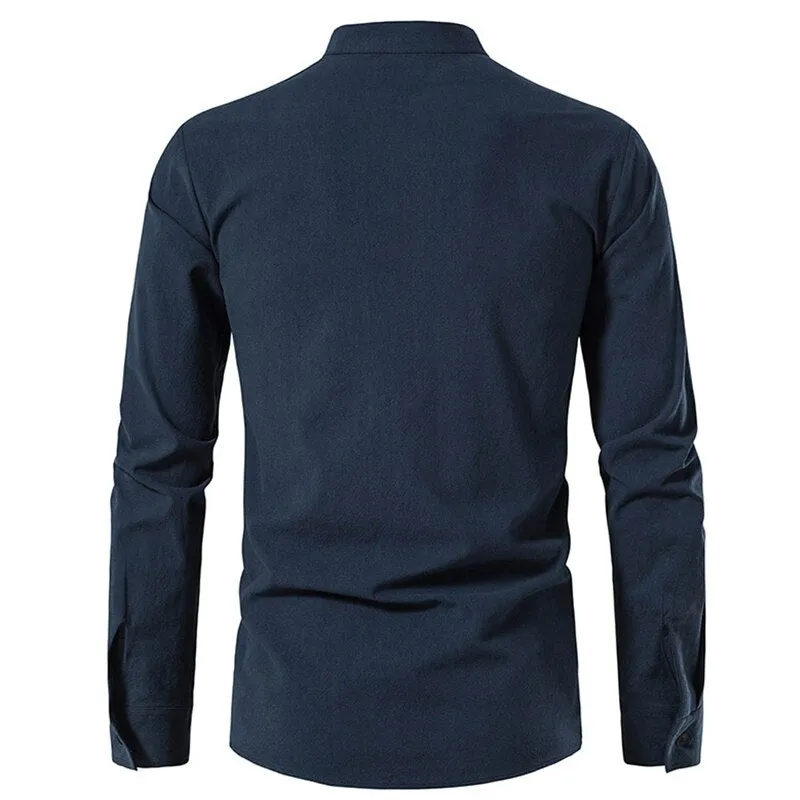 West Louis Casual Long Sleeve Button Loose Linen Henley Shirt