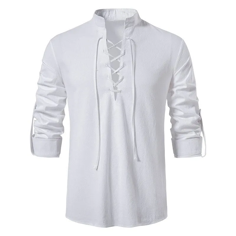 West Louis Casual Long Sleeve Button Loose Linen Henley Shirt