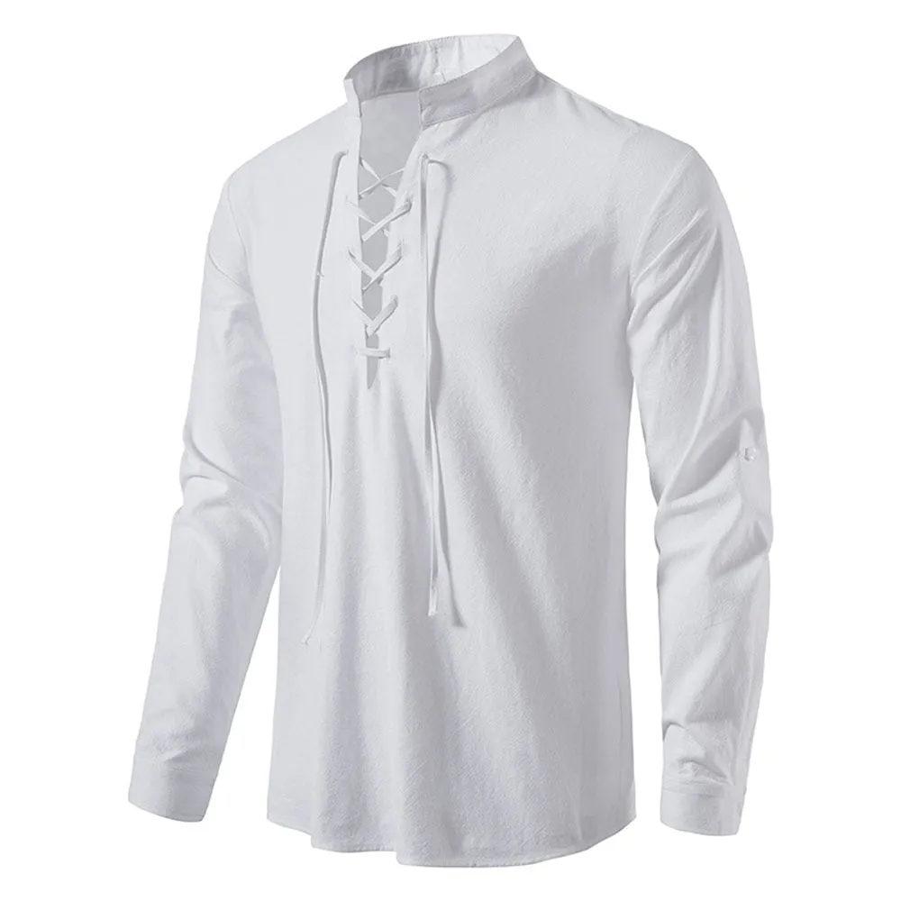 West Louis Casual Long Sleeve Button Loose Linen Henley Shirt