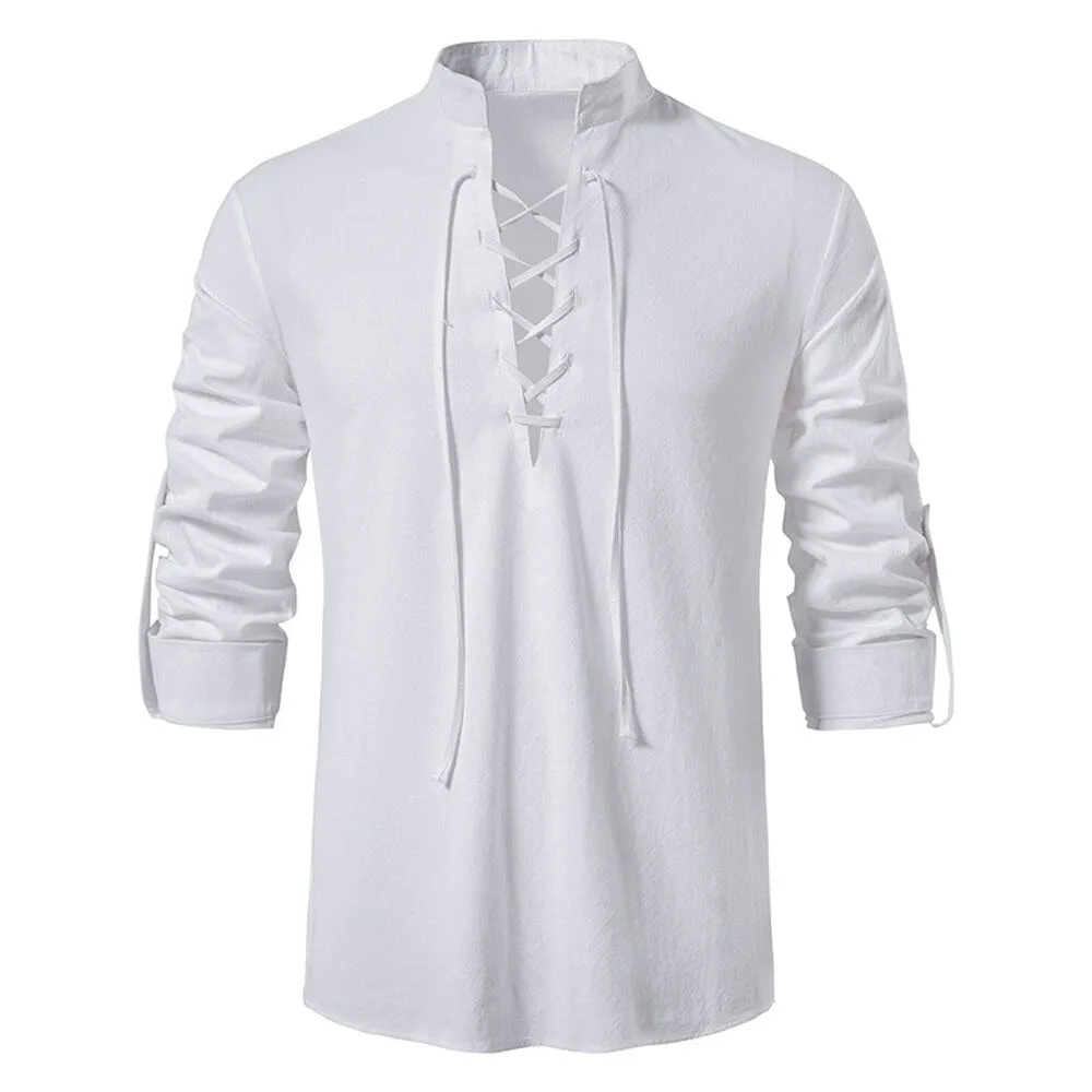 West Louis Casual Long Sleeve Button Loose Linen Henley Shirt