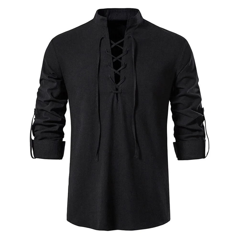 West Louis Casual Long Sleeve Button Loose Linen Henley Shirt