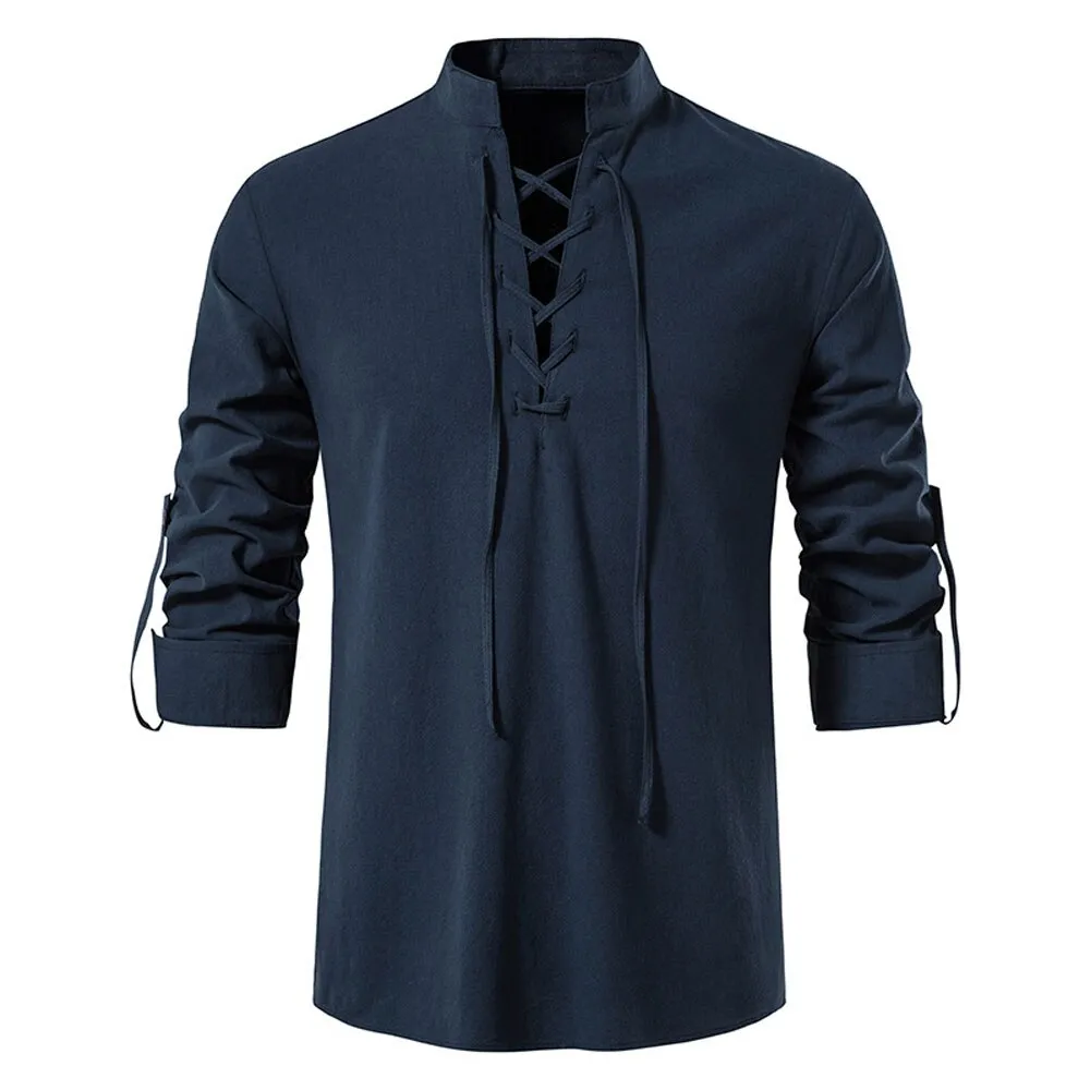West Louis Casual Long Sleeve Button Loose Linen Henley Shirt