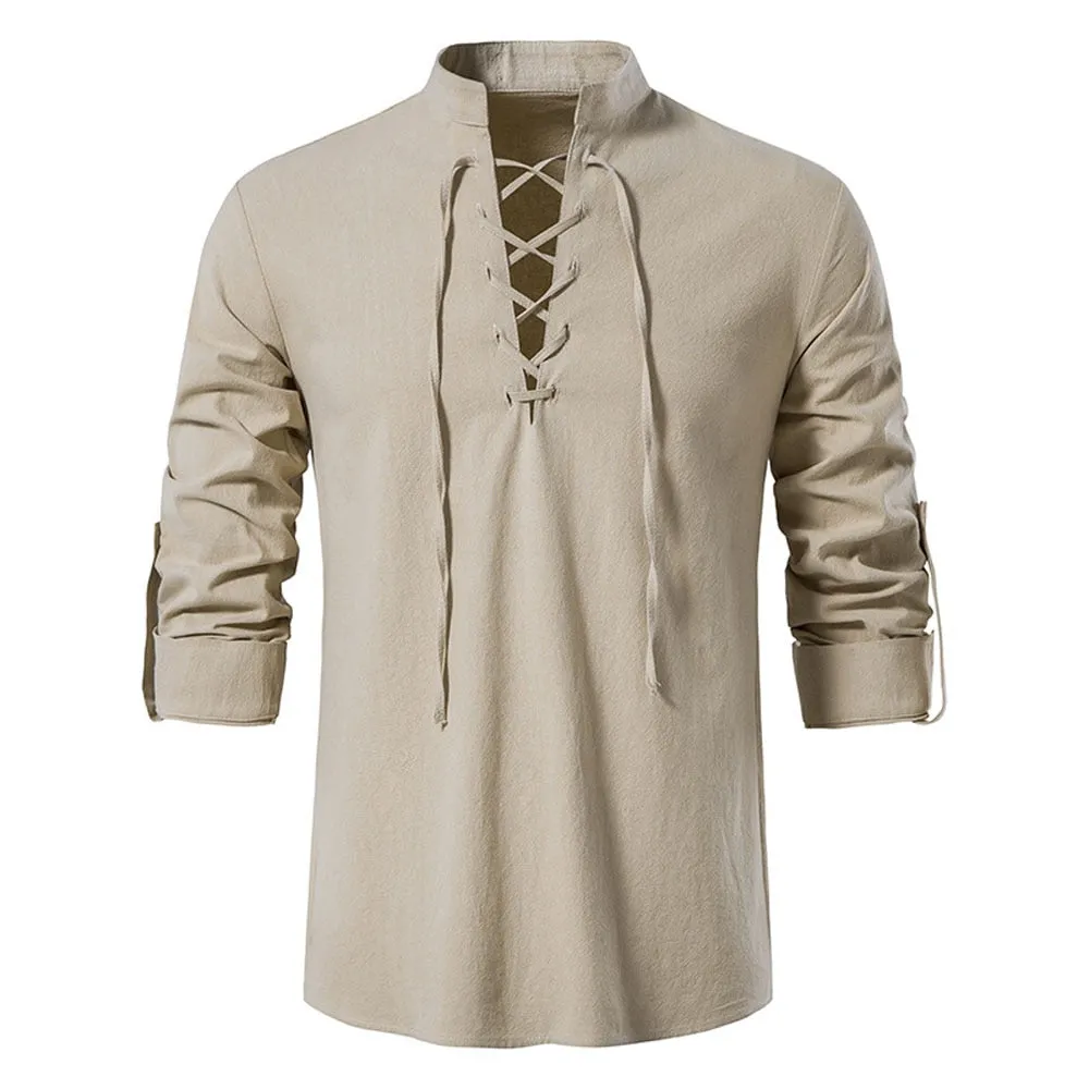 West Louis Casual Long Sleeve Button Loose Linen Henley Shirt