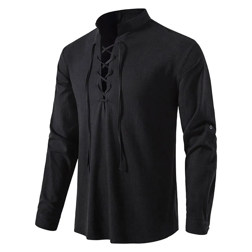 West Louis Casual Long Sleeve Button Loose Linen Henley Shirt