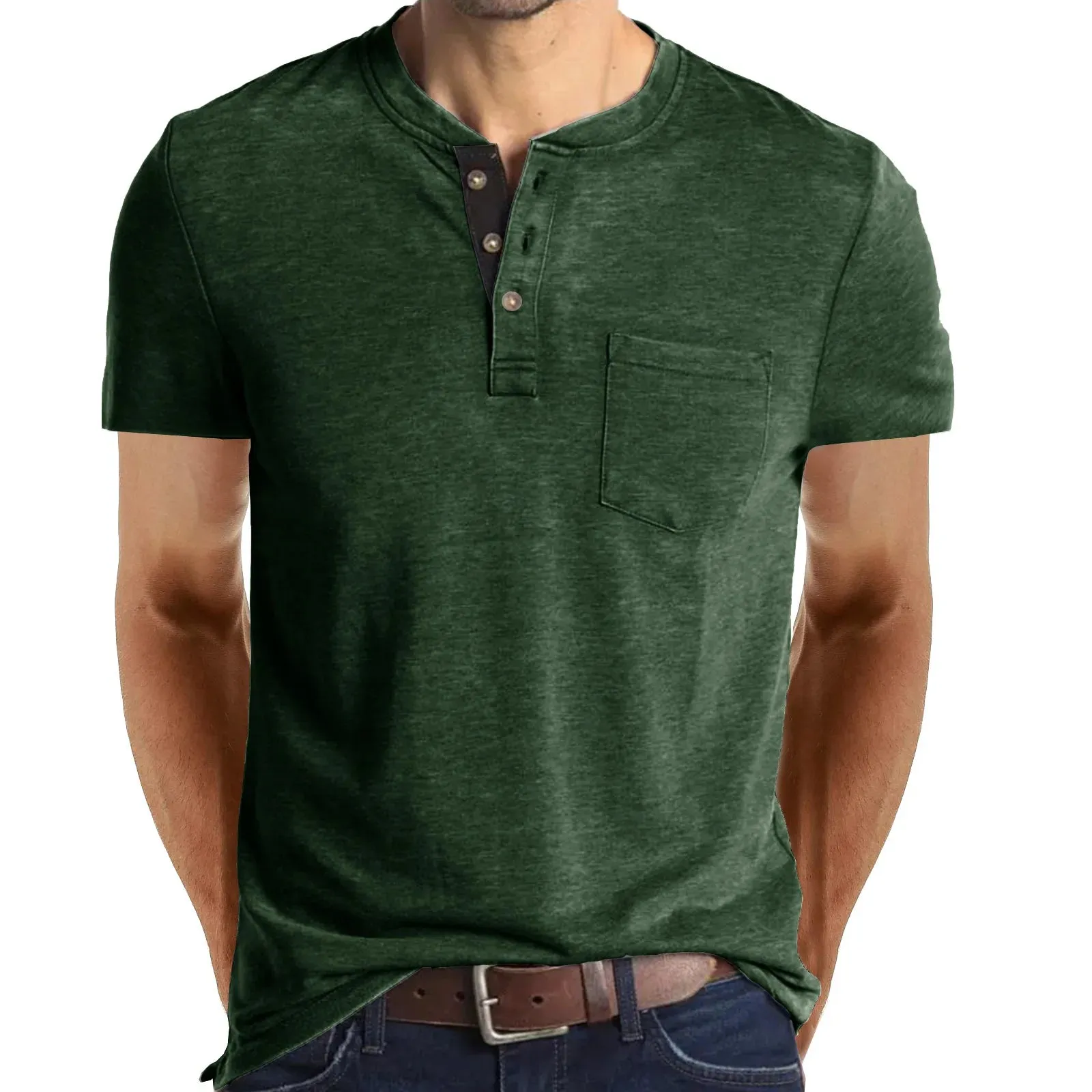 West Louis Summer Men's Short Sleeved Henley T-shirts