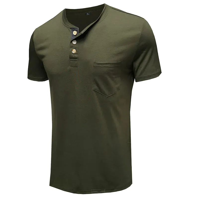 West Louis Summer Men's Short Sleeved Henley T-shirts