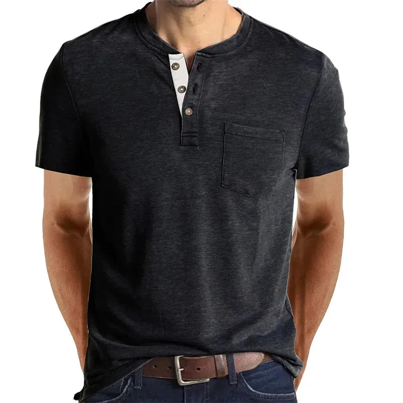 West Louis Summer Men's Short Sleeved Henley T-shirts