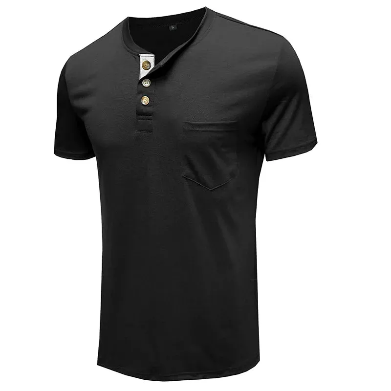 West Louis Summer Men's Short Sleeved Henley T-shirts