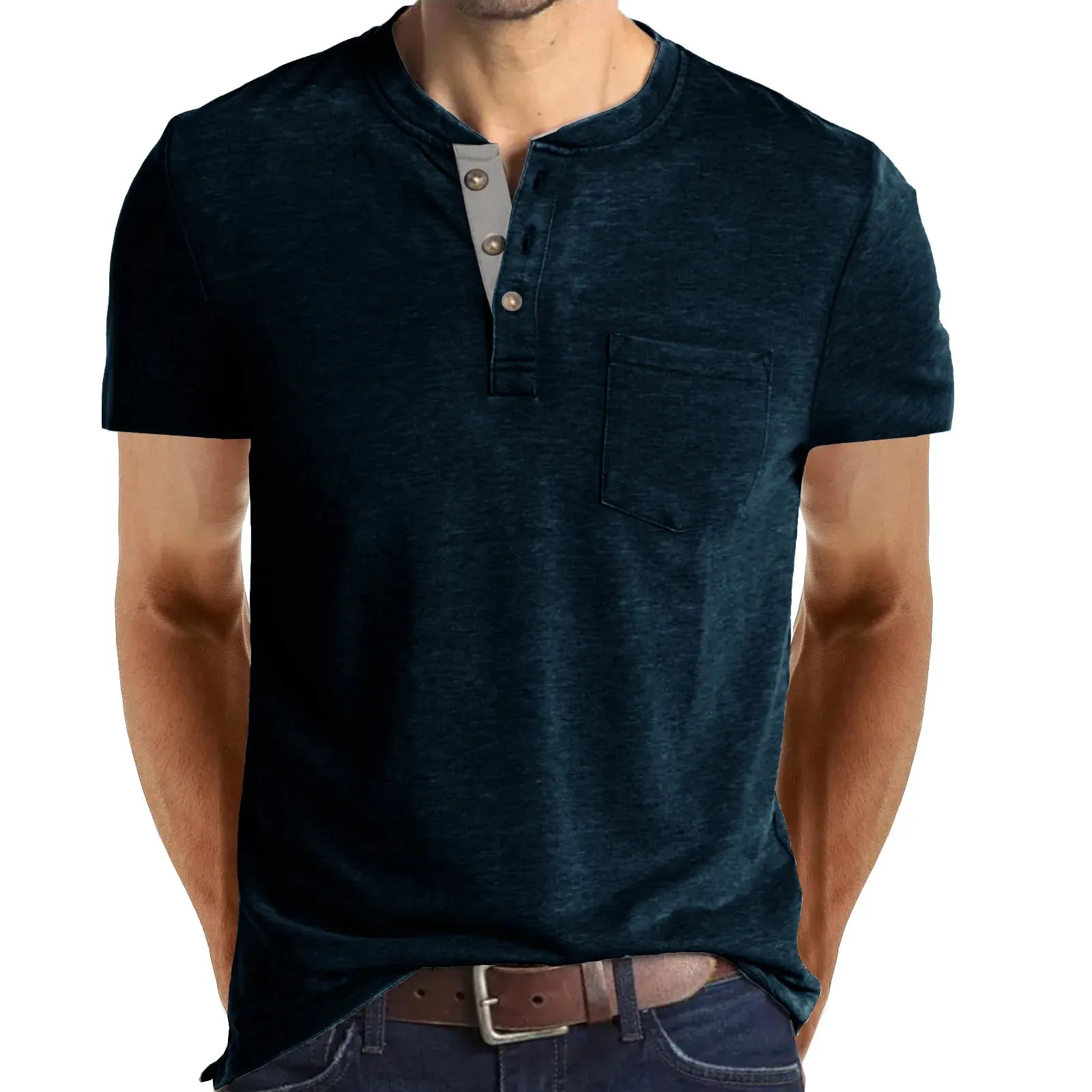West Louis Summer Men's Short Sleeved Henley T-shirts