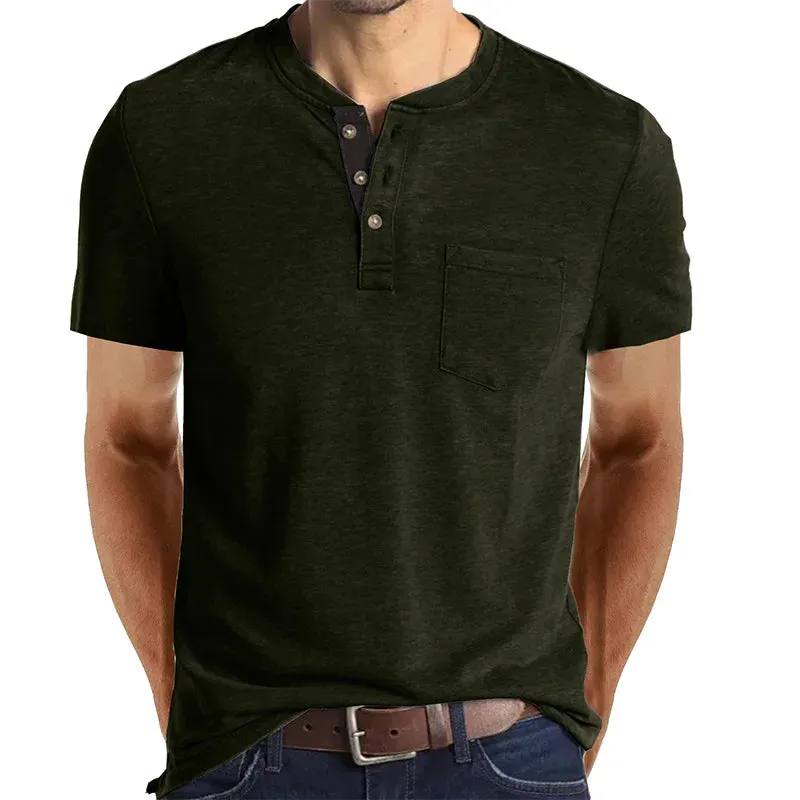 West Louis Summer Men's Short Sleeved Henley T-shirts