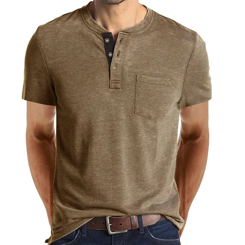 West Louis Summer Men's Short Sleeved Henley T-shirts