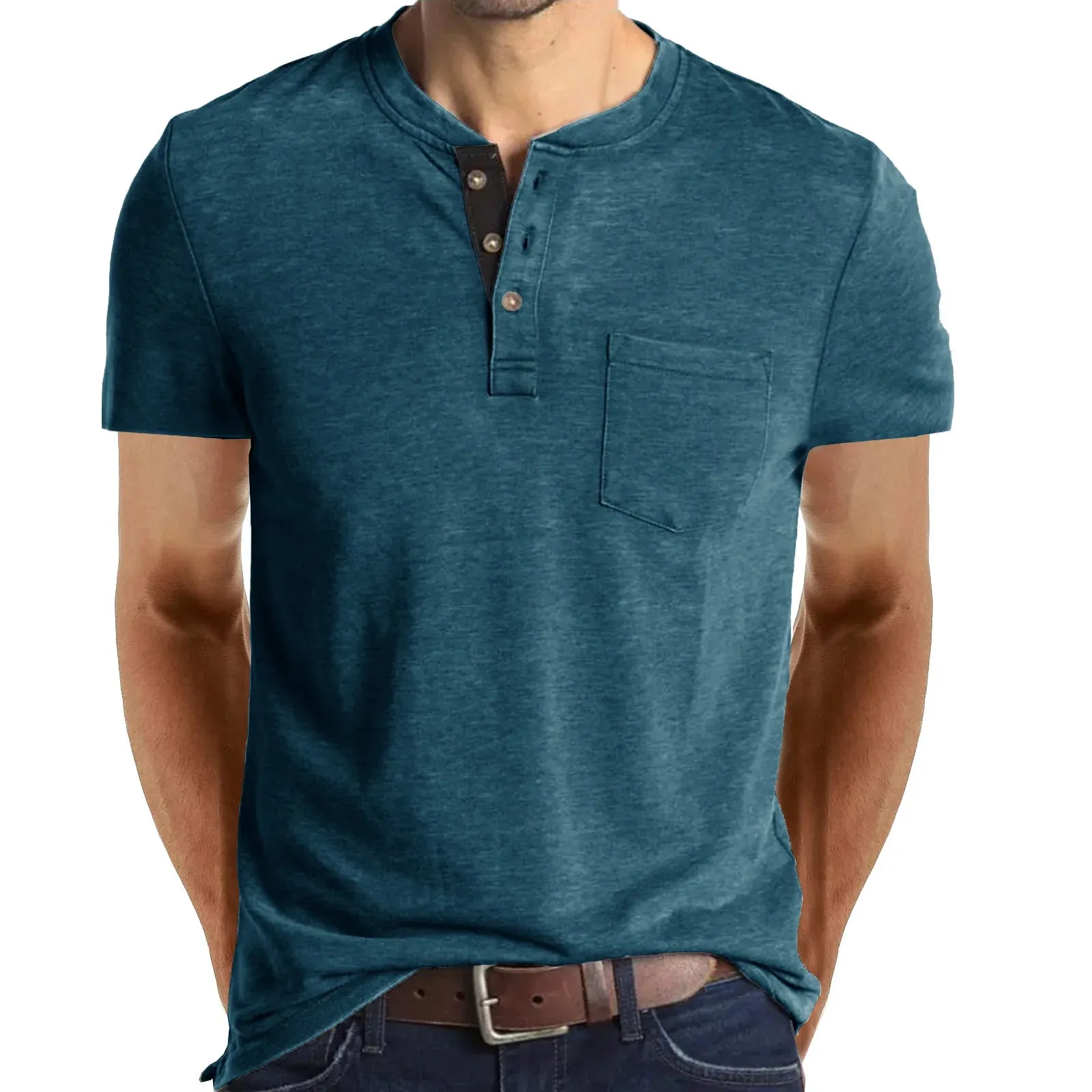 West Louis Summer Men's Short Sleeved Henley T-shirts