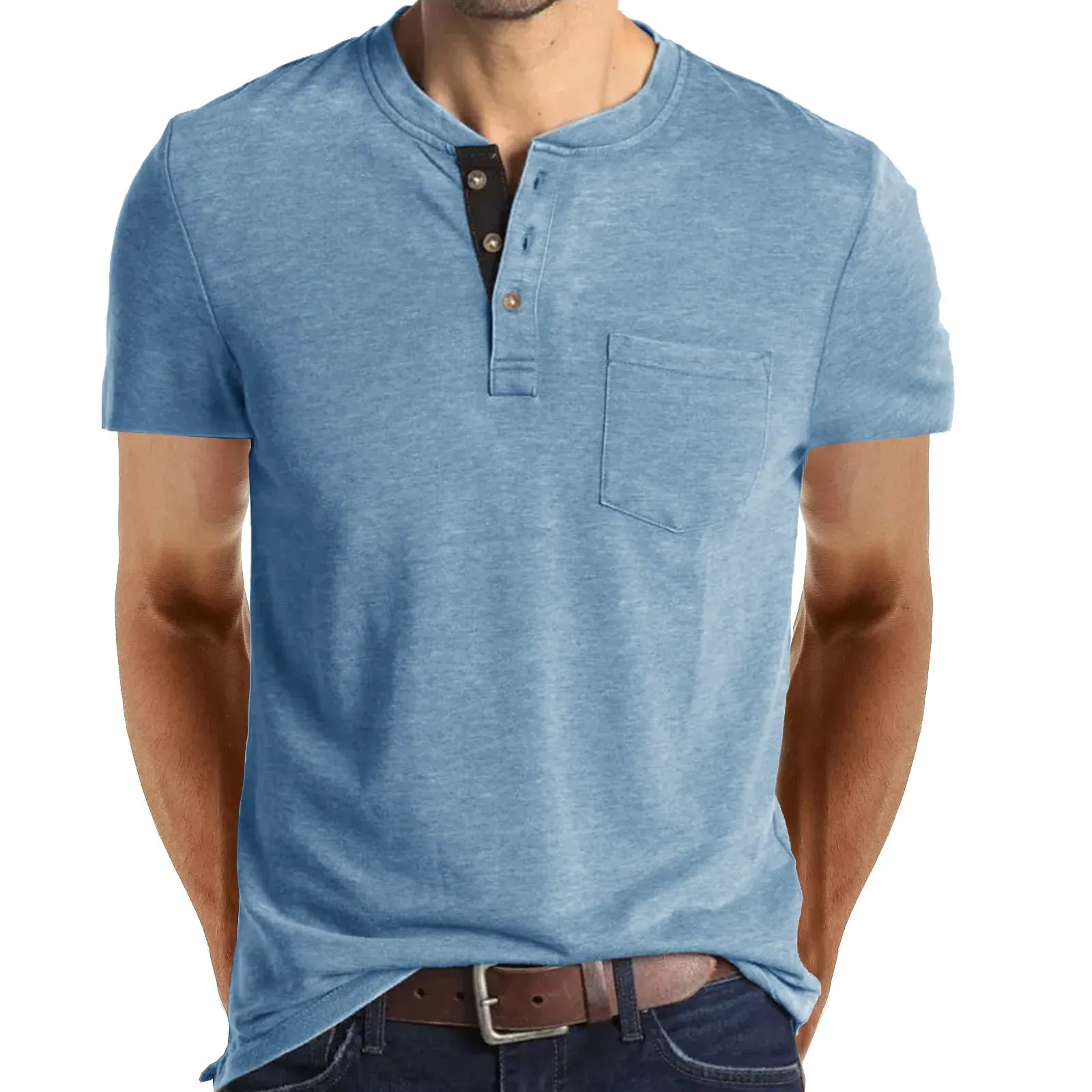 West Louis Summer Men's Short Sleeved Henley T-shirts