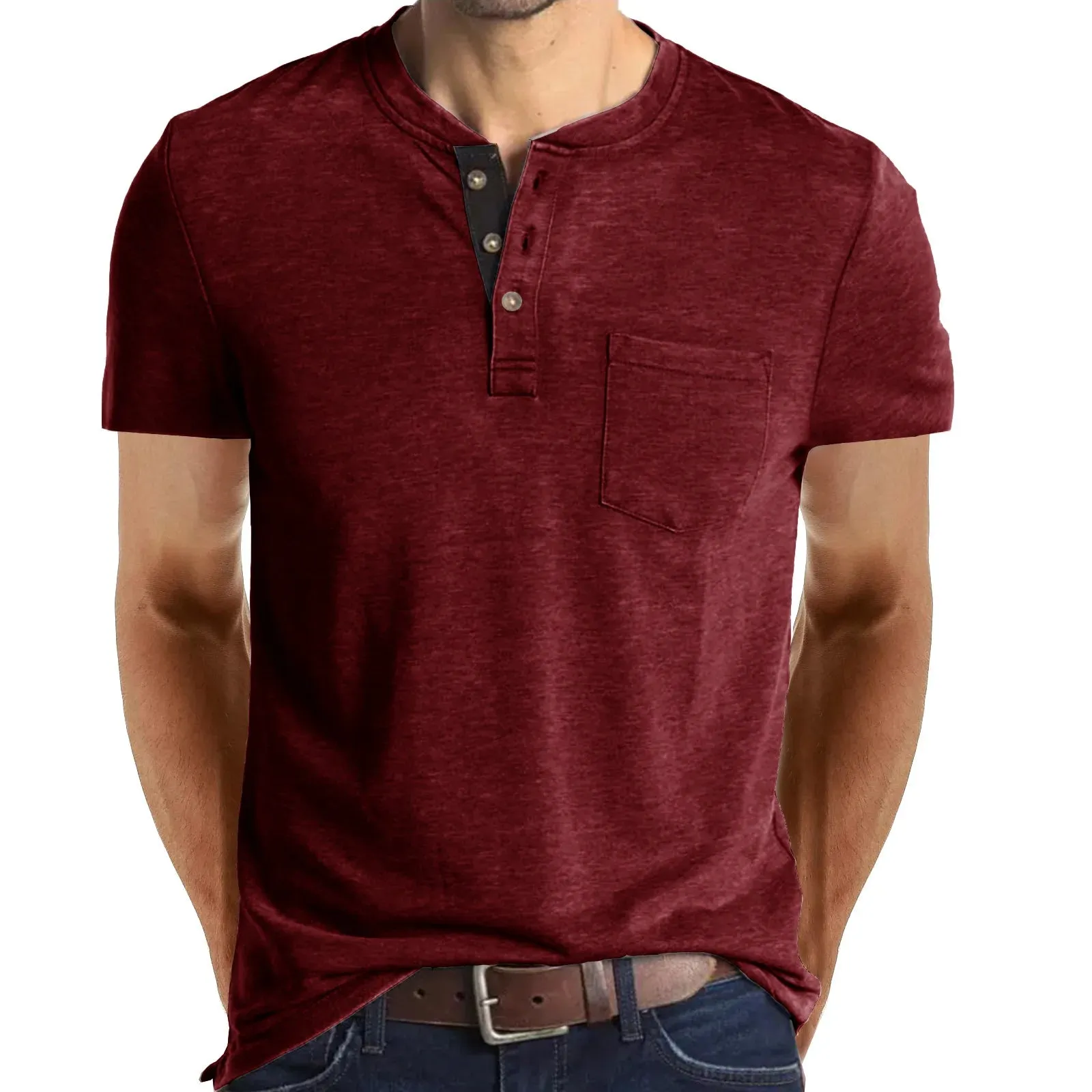 West Louis Summer Men's Short Sleeved Henley T-shirts